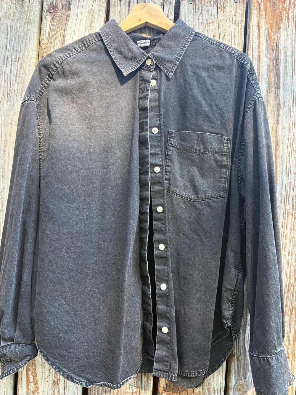 GAP Black Washed Denim Button-Down Shirt